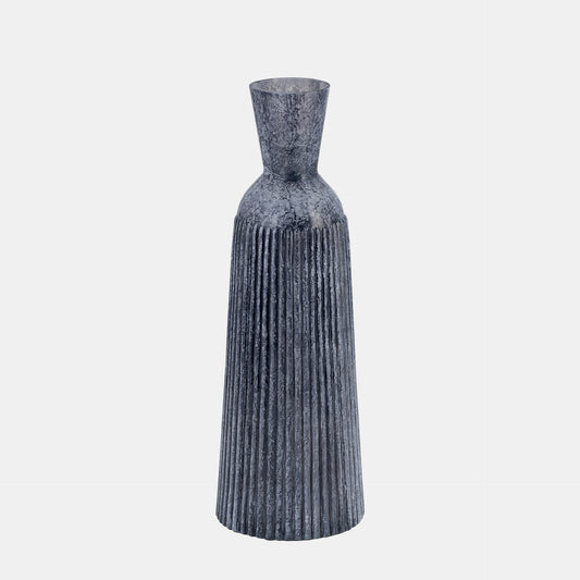 Grooved Glass Vase – Coastal Elegance in Bold Blue