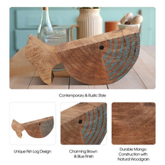 Mango Wood 10", Fish Log, Brown/blue