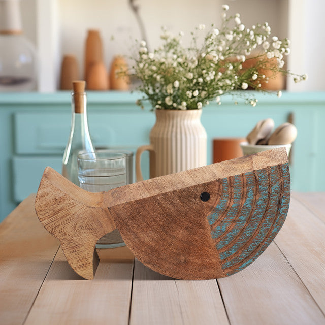 Mango Wood 10", Fish Log, Brown/blue
