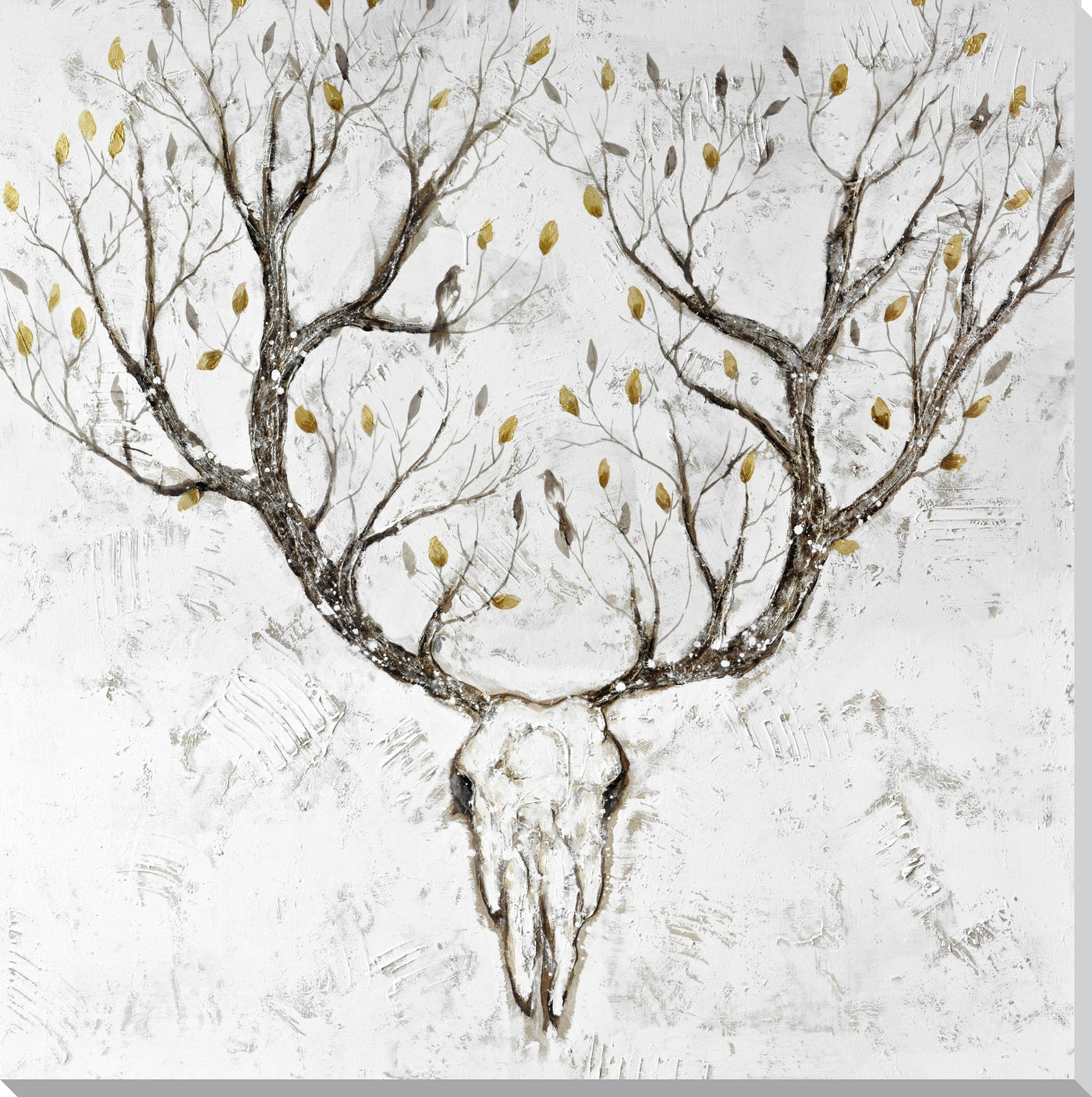 ''Whispering Antlers Tree Branch Skull Canvas Art'' Hand-painted Wrapped Canvas