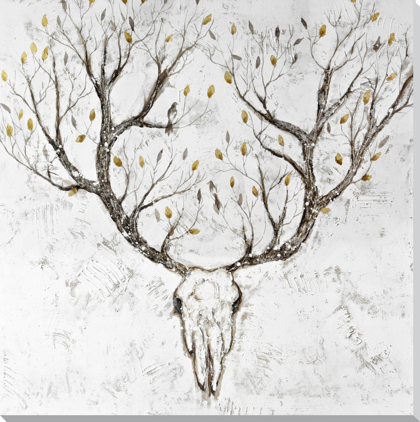 ''Whispering Antlers Tree Branch Skull Canvas Art'' Hand-painted Wrapped Canvas