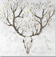 ''Whispering Antlers Tree Branch Skull Canvas Art'' Hand-painted Wrapped Canvas
