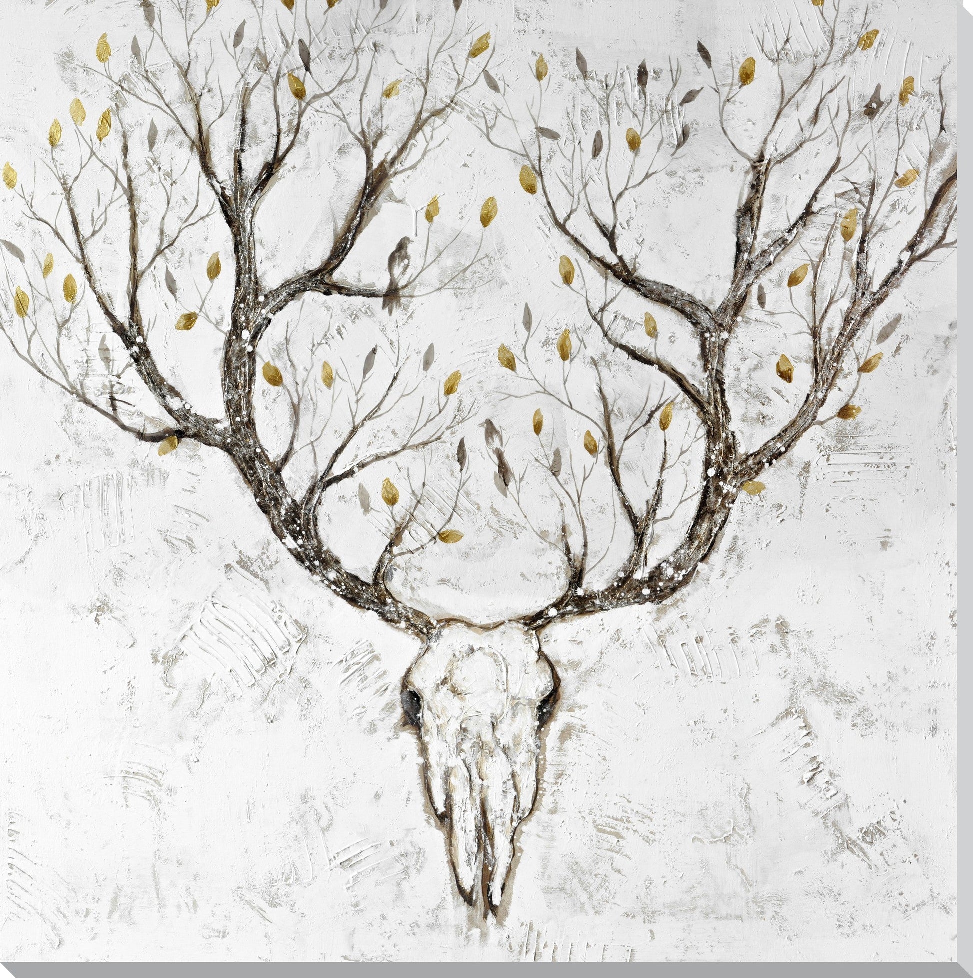 ''Whispering Antlers Tree Branch Skull Canvas Art'' Hand-painted Wrapped Canvas