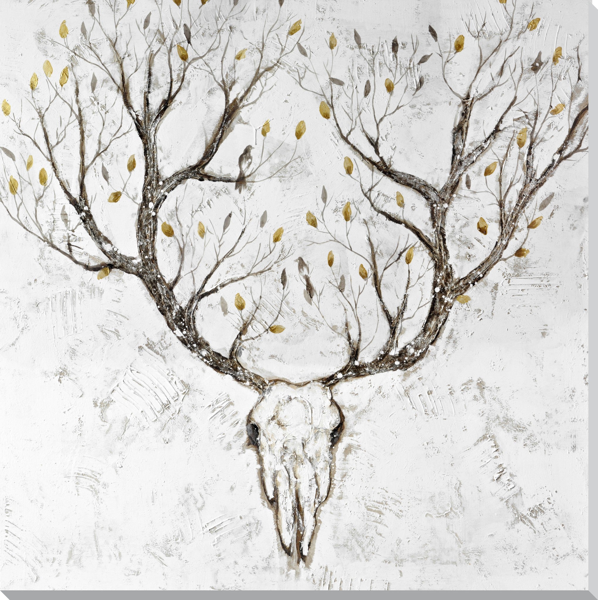 ''Whispering Antlers Tree Branch Skull Canvas Art'' Hand-painted Wrapped Canvas