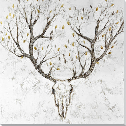 ''Whispering Antlers Tree Branch Skull Canvas Art'' Hand-painted Wrapped Canvas