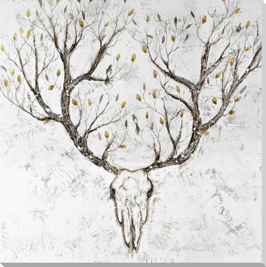''Whispering Antlers Tree Branch Skull Canvas Art'' Hand-painted Wrapped Canvas
