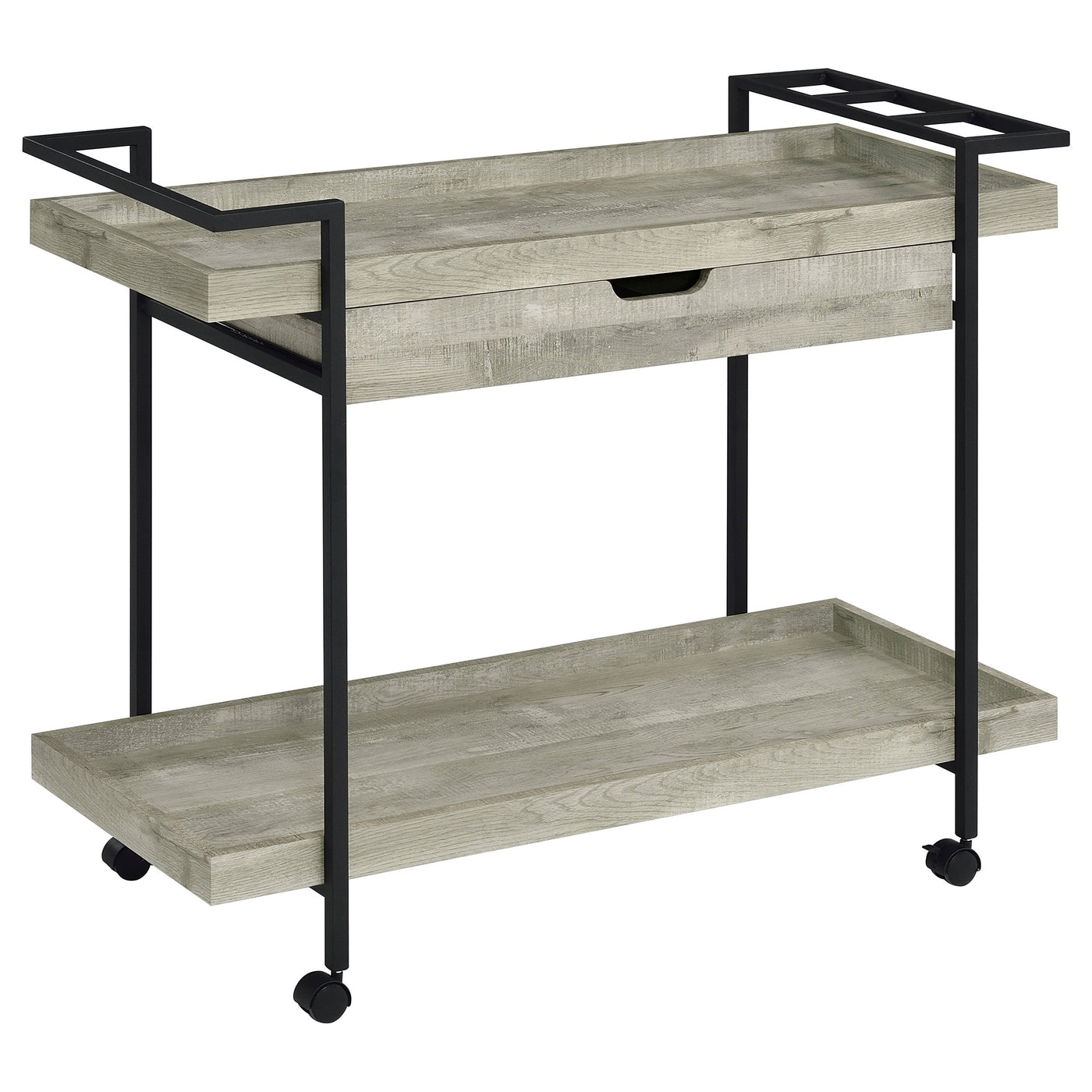 Carrito de bar Ventura de madera de ingeniería con 1 cajón, color gris Driftwood