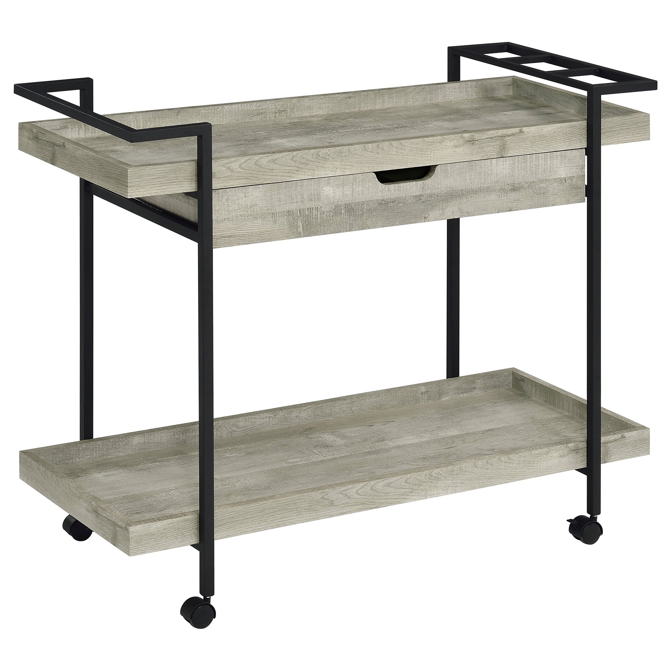 Carrito de bar Ventura de madera de ingeniería con 1 cajón, color gris Driftwood