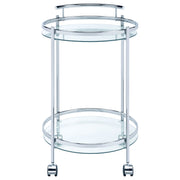 Chrissy Round Glass Shelf Metal Bar Cart Chrome