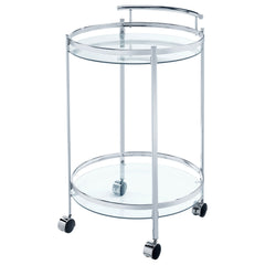 Chrissy Round Glass Shelf Metal Bar Cart Chrome