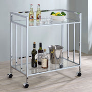 Estante de vidrio rectangular de dos niveles Cara, carrito de bar de metal, latón