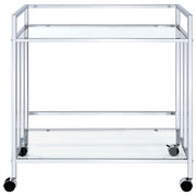 Estante de vidrio rectangular de dos niveles Cara, carrito de bar de metal, latón
