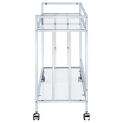 Estante de vidrio rectangular de dos niveles Cara, carrito de bar de metal, latón