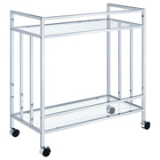 Estante de vidrio rectangular de dos niveles Cara, carrito de bar de metal, latón