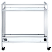 Estante de vidrio rectangular de dos niveles Cara, carrito de bar de metal, latón