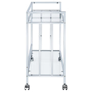 Estante de vidrio rectangular de dos niveles Cara, carrito de bar de metal, latón