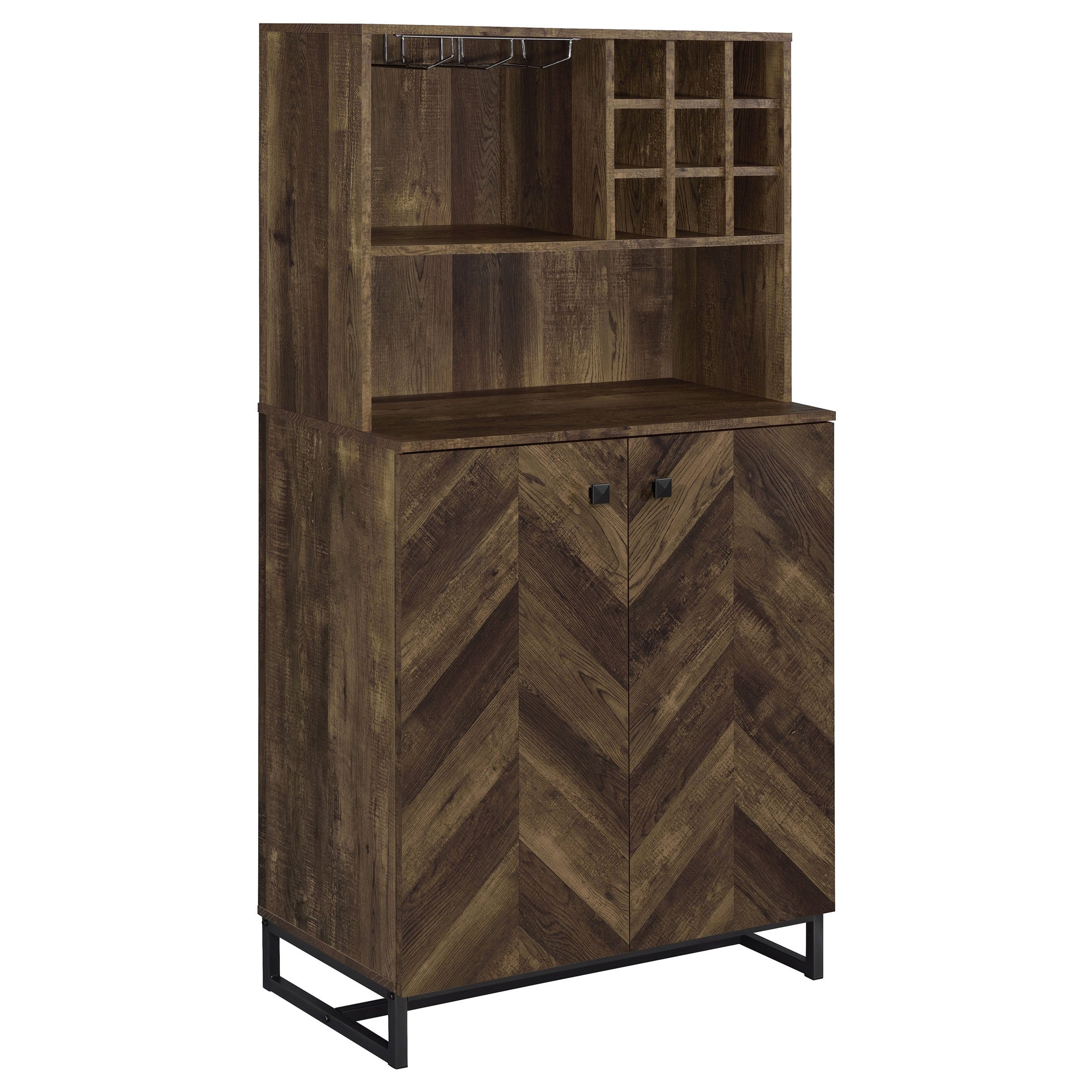 Gabinete bar para el hogar Mendoza de 2 puertas, almacenamiento de vinos, roble rústico
