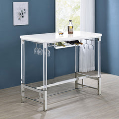 Mesa de bar Norcrest de 47 pulgadas con patas de acrílico, blanca, de alto brillo