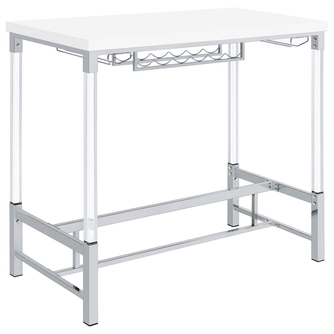 Mesa de bar Norcrest de 47 pulgadas con patas de acrílico, blanca, de alto brillo