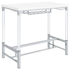 Mesa de bar Norcrest de 47 pulgadas con patas de acrílico, blanca, de alto brillo