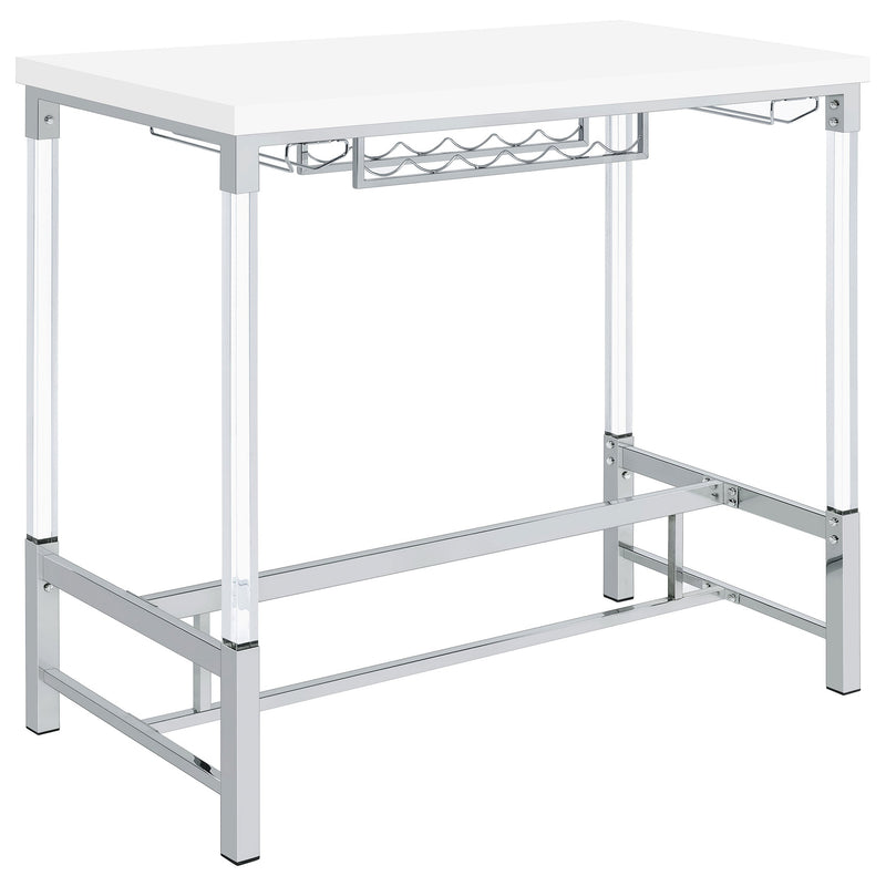 Mesa de bar Norcrest de 47 pulgadas con patas de acrílico, blanca, de alto brillo