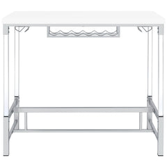 Mesa de bar Norcrest de 47 pulgadas con patas de acrílico, blanca, de alto brillo