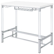 Mesa de bar Norcrest de 47 pulgadas con patas de acrílico, blanca, de alto brillo