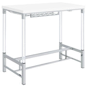 Mesa de bar Norcrest de 47 pulgadas con patas de acrílico, blanca, de alto brillo