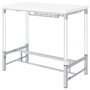 Mesa de bar Norcrest de 47 pulgadas con patas de acrílico, blanca, de alto brillo
