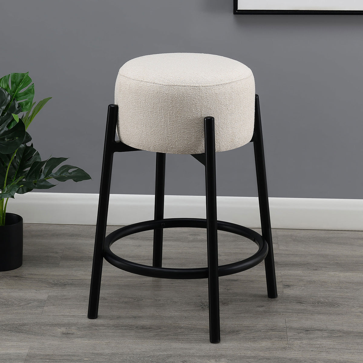 Leonard Upholstered Backless Counter Stool in White