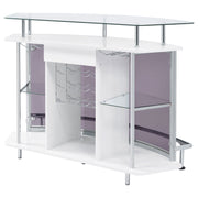 Mueble bar para el hogar Gideon con tapa de vidrio curvo, blanco de alto brillo