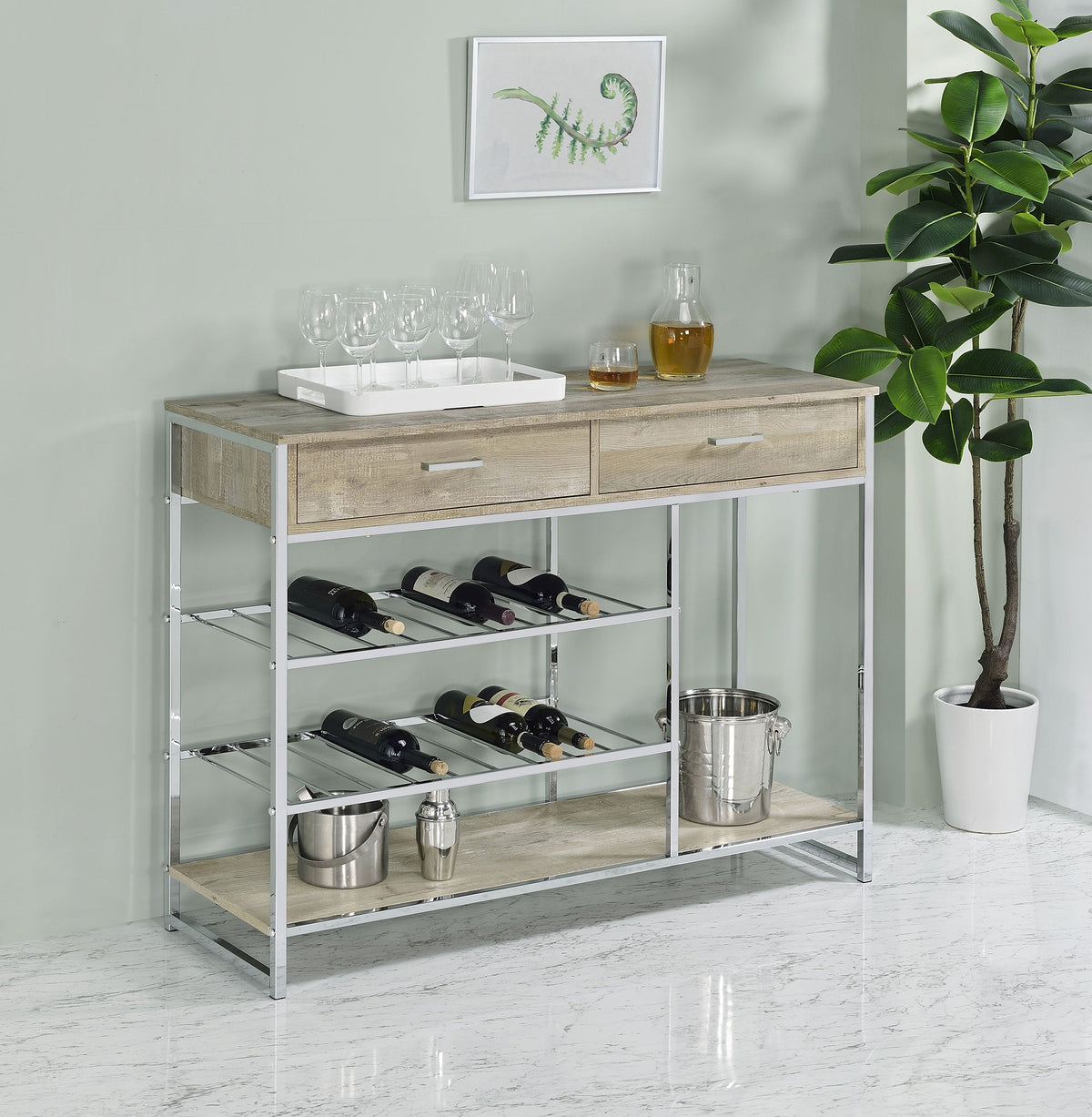 Melrose - Mueble de bar con 2 cajones y botellero para vinos, color gris