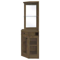 Mueble bar esquinero para vinos Alviso de 1 cajón, roble rústico