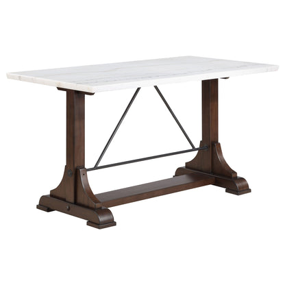 Mesa de comedor Aldrich de 66 pulgadas con altura de mostrador y cubierta de mármol, color blanco