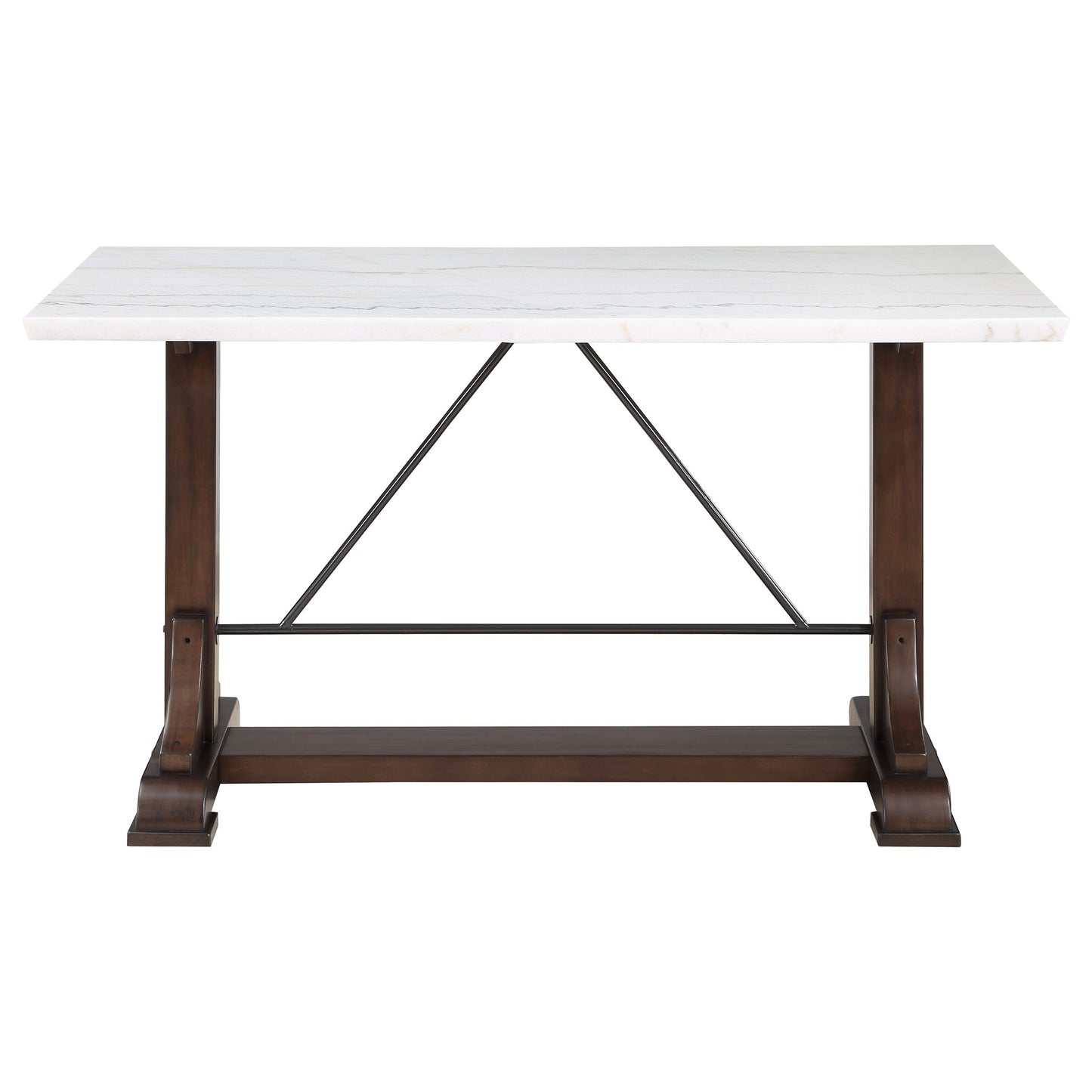 Mesa de comedor Aldrich de 66 pulgadas con altura de mostrador y cubierta de mármol, color blanco