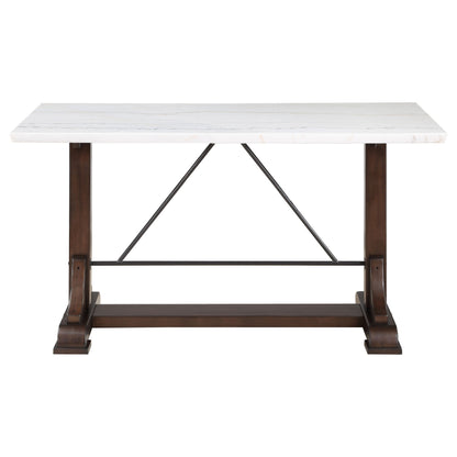 Mesa de comedor Aldrich de 66 pulgadas con altura de mostrador y cubierta de mármol, color blanco