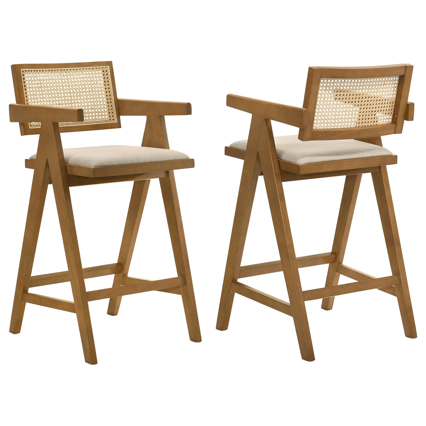 Silla de bar de ratán tejido Kane en nogal claro (juego de 2)