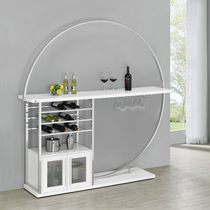 Mueble bar circular LED de 2 puertas Risley para el hogar, blanco de alto brillo