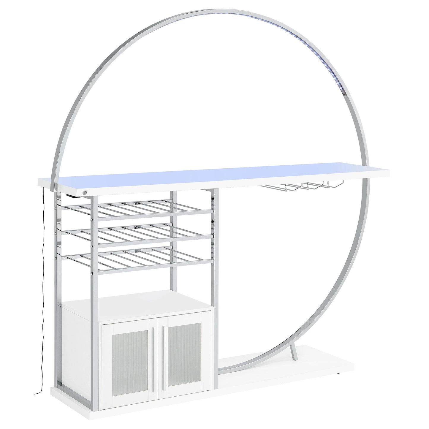 Mueble bar circular LED de 2 puertas Risley para el hogar, blanco de alto brillo