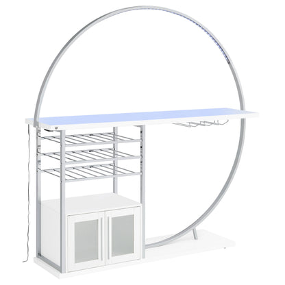 Mueble bar circular LED de 2 puertas Risley para el hogar, blanco de alto brillo