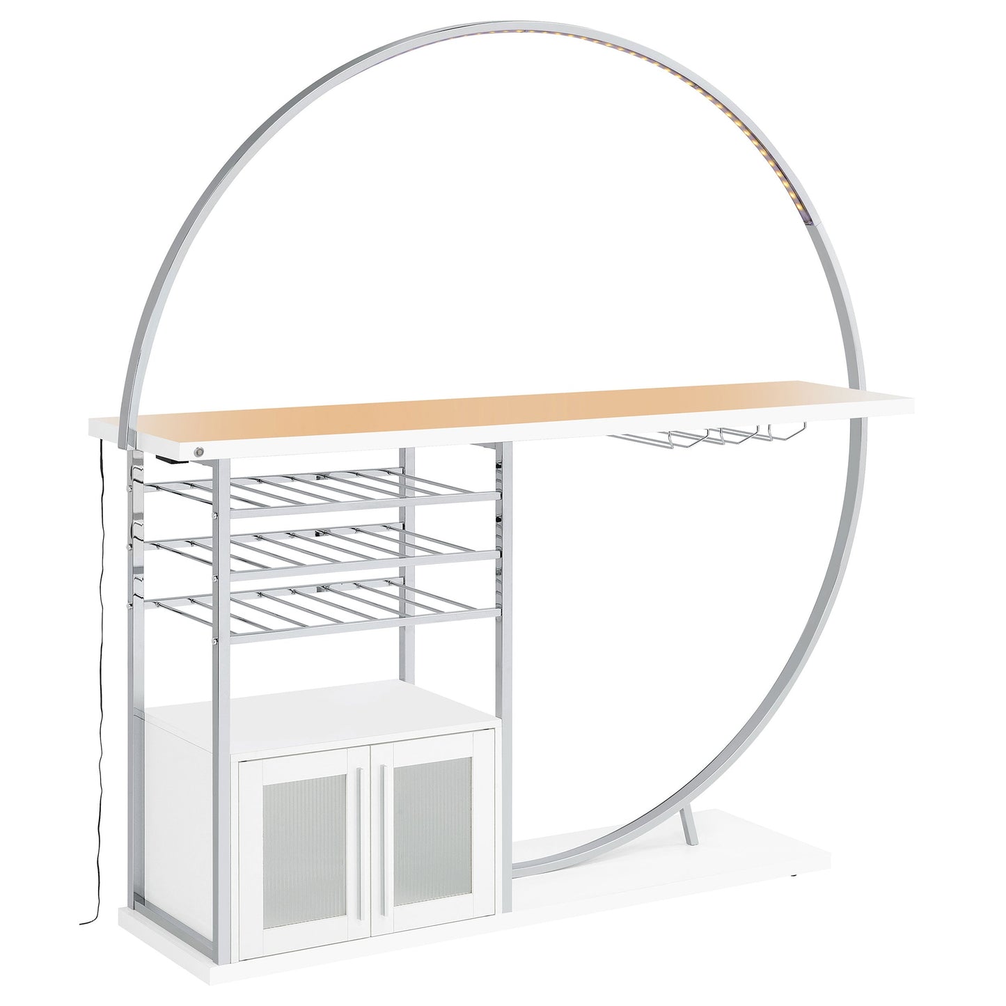 Mueble bar circular LED de 2 puertas Risley para el hogar, blanco de alto brillo