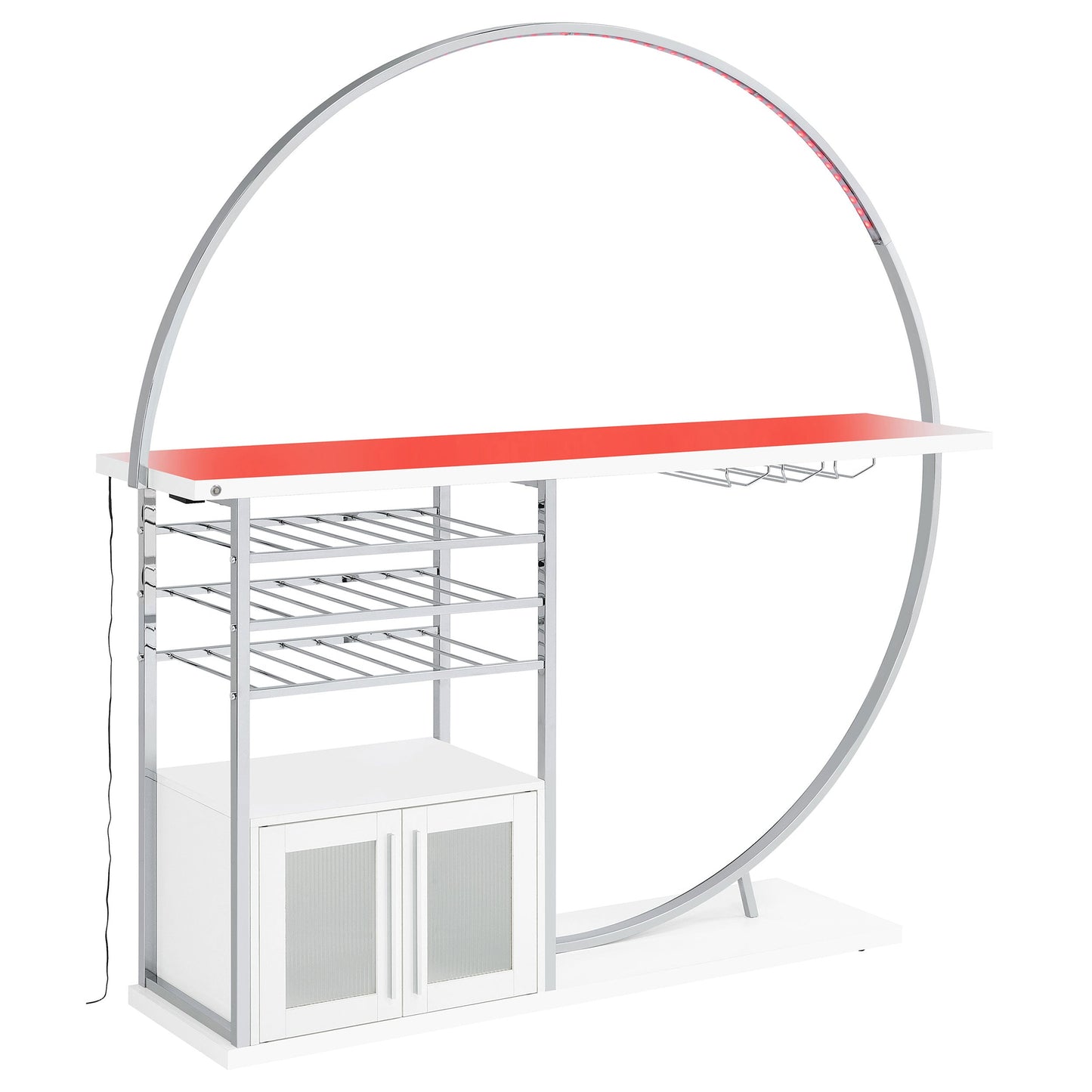 Mueble bar circular LED de 2 puertas Risley para el hogar, blanco de alto brillo