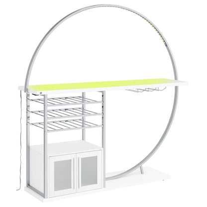 Mueble bar circular LED de 2 puertas Risley para el hogar, blanco de alto brillo
