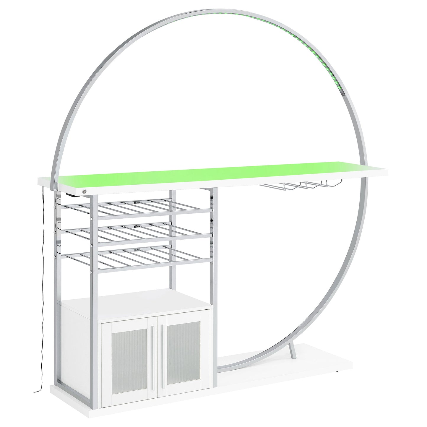 Mueble bar circular LED de 2 puertas Risley para el hogar, blanco de alto brillo