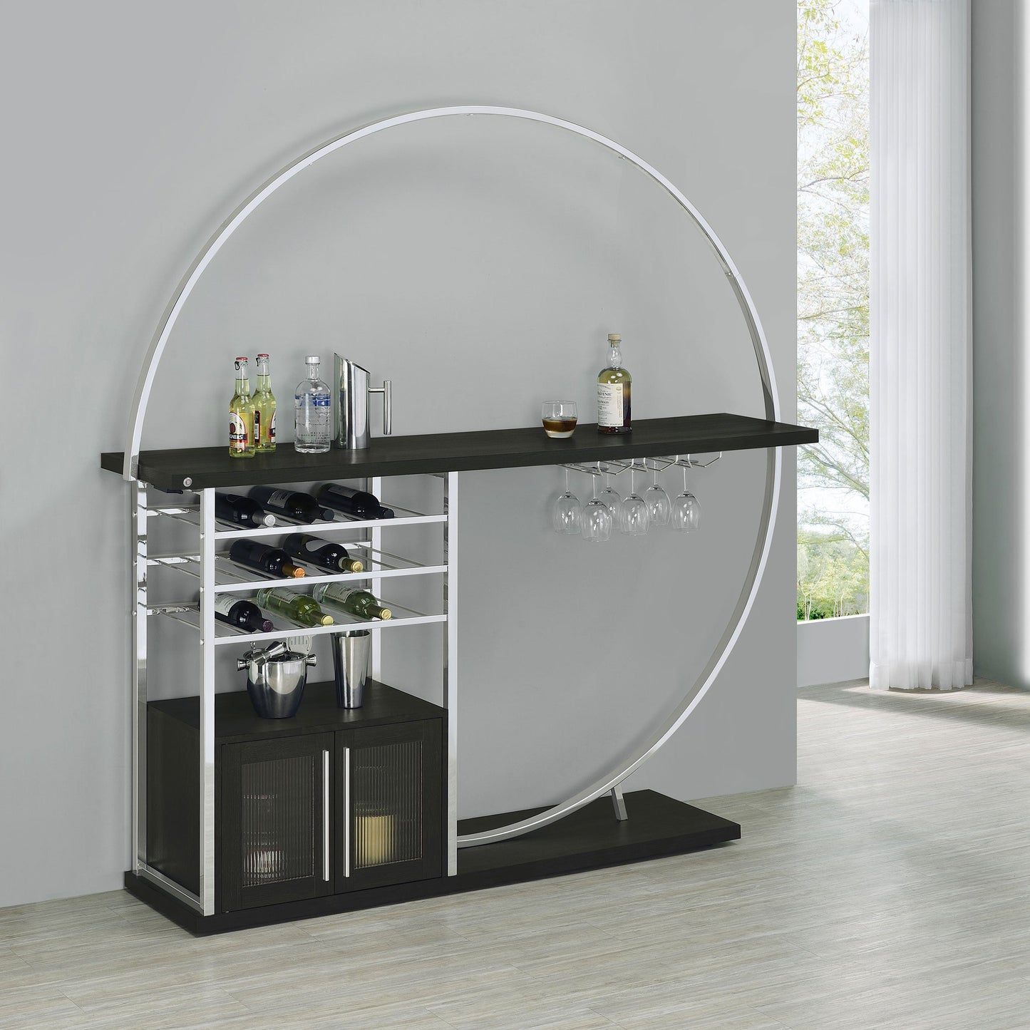 Mueble bar circular LED de 2 puertas Risley para el hogar, blanco de alto brillo