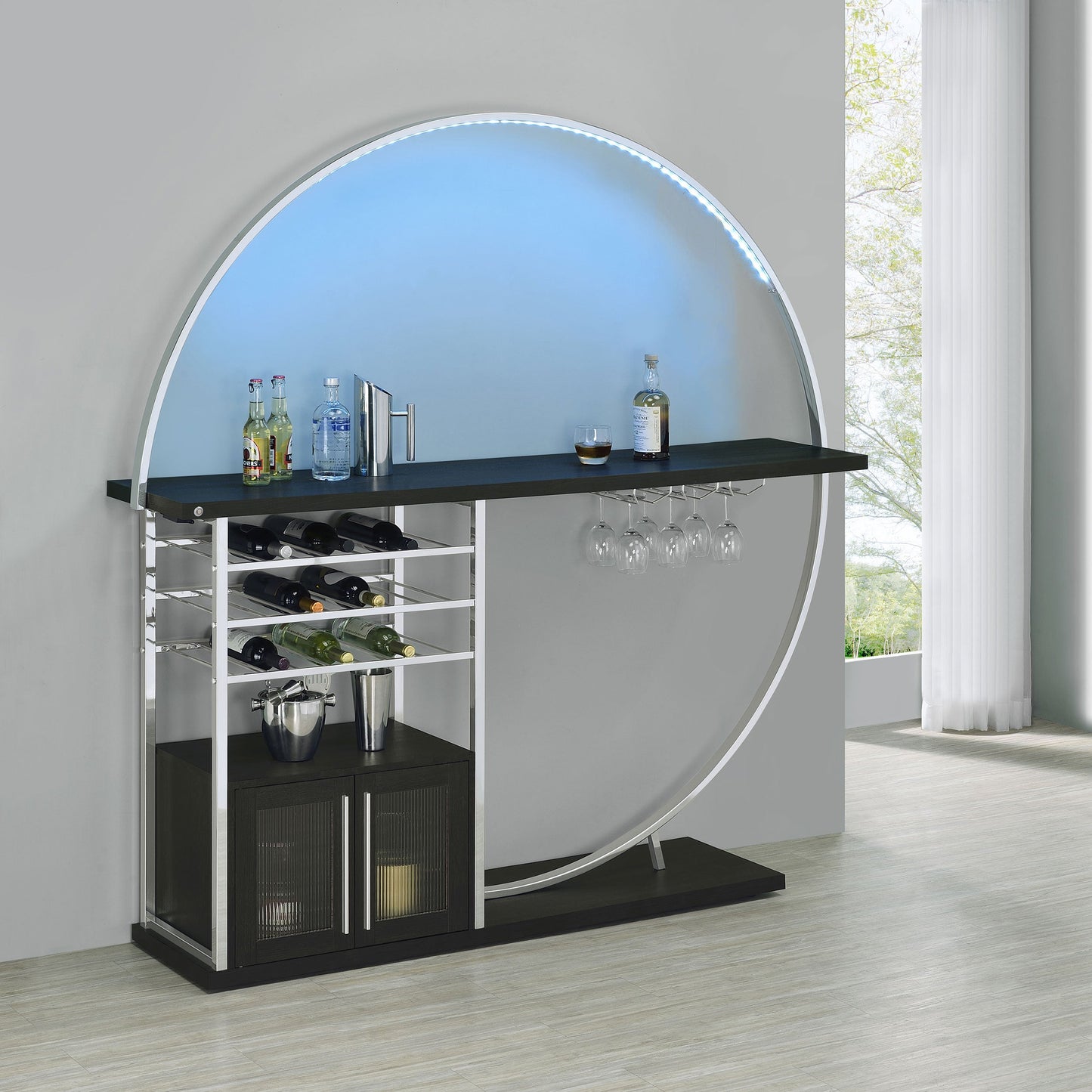 Mueble bar circular LED de 2 puertas Risley para el hogar, blanco de alto brillo
