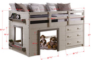 Sweet Dreams Rustic White Low Loft with 3 Drawer Chest