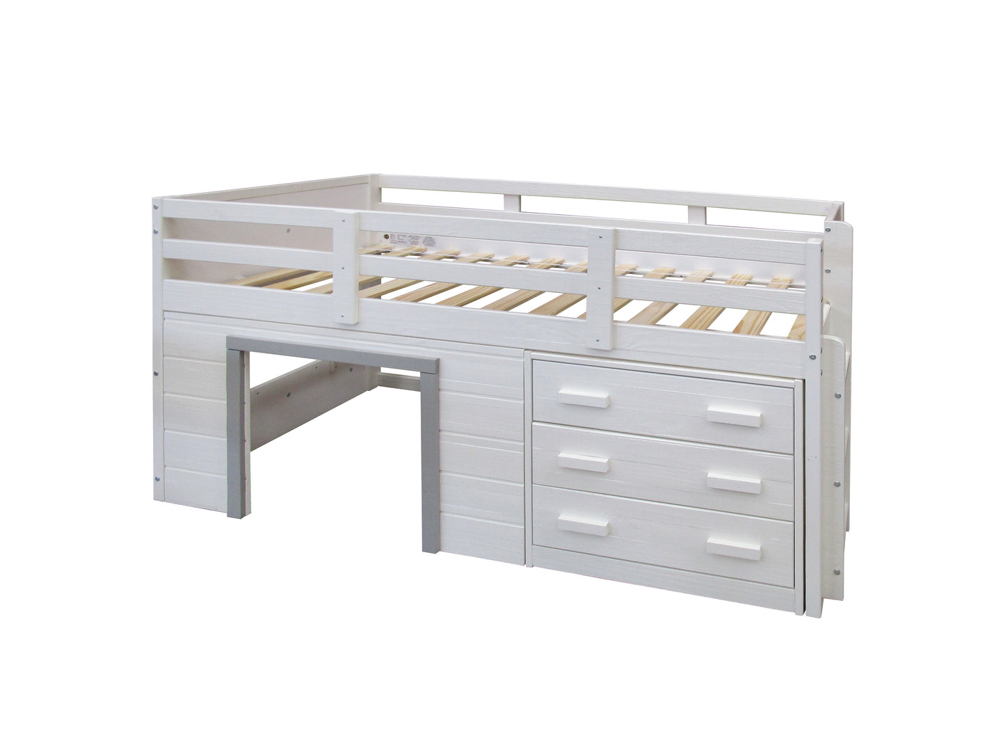 Sweet Dreams Rustic White Low Loft with 3 Drawer Chest