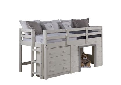 Sweet Dreams Rustic White Low Loft with 3 Drawer Chest