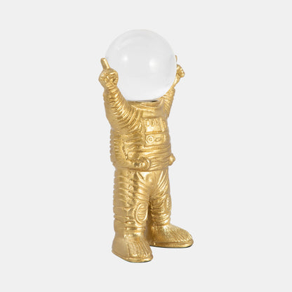 Metal, 9" Astronaut W Crystal Orb Head, Gold/clea